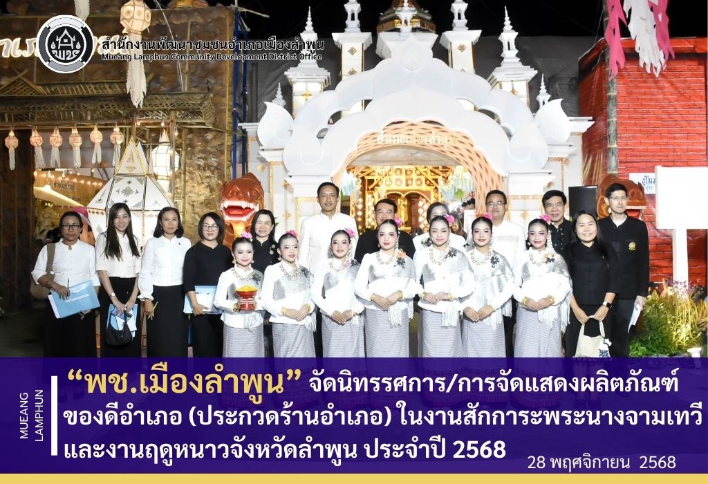 พช.เมืองลำพูน ร่วมจัดนิทรรศการ/การจัดแสดงผลิตภัณฑ์ของดีอำเภอ (ประกวดร้านอำเภอ) ในงานสักการะพระนางจามเทวีและงานฤดูหนาวจังหวัดลำพูน ประจำปี 2568