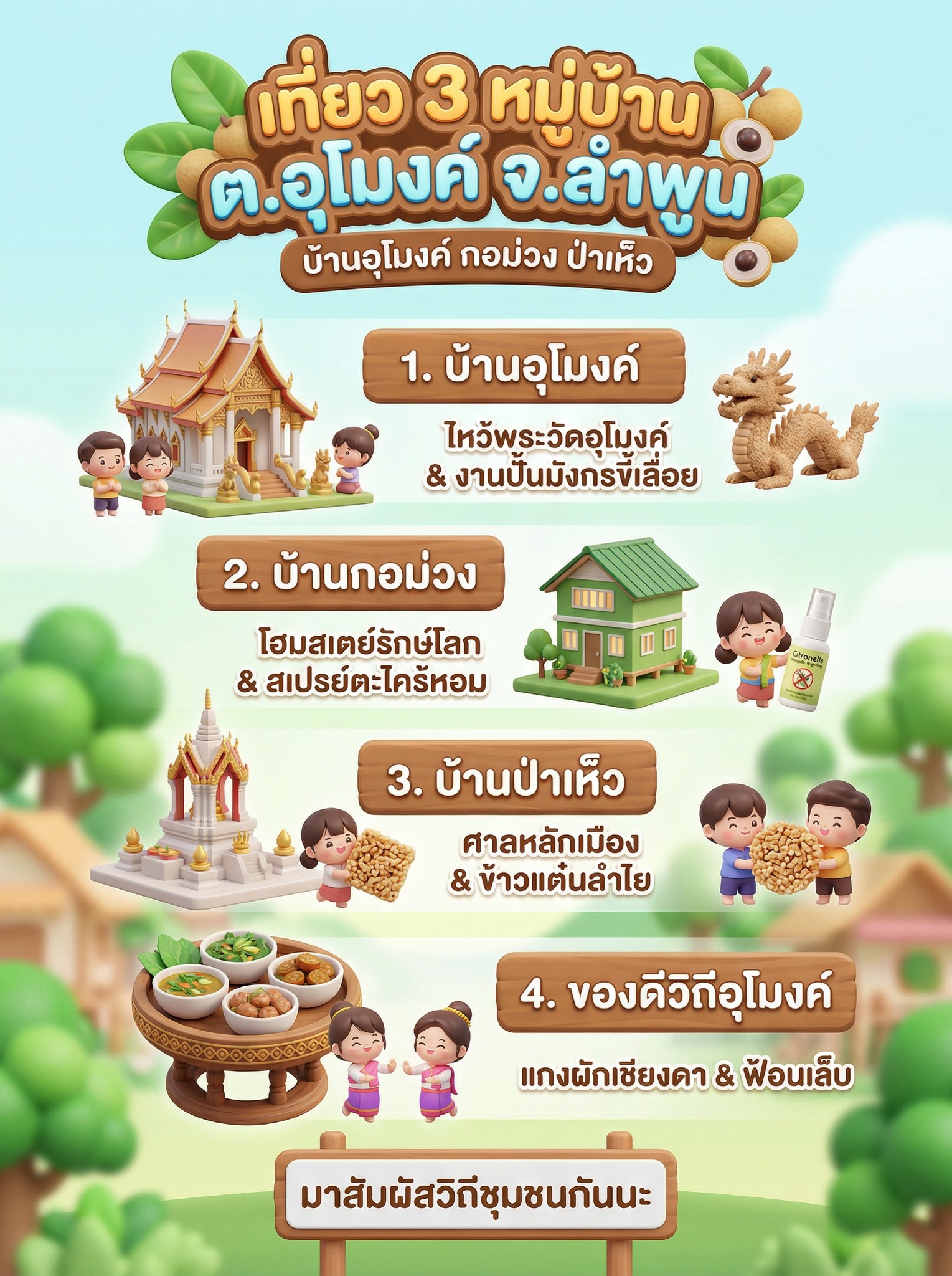  หนีความวุ่นวาย ไปพักใจกับธรรมชาติ... เที่ยว 1 ตำบล ได้เช็คอินถึง 3 ชุมชนสุดฟิน! ที่ "ชุมชนท่องเที่ยว OTOP นวัตวิถี ต.อุโมงค์" จ.ลำพูน 