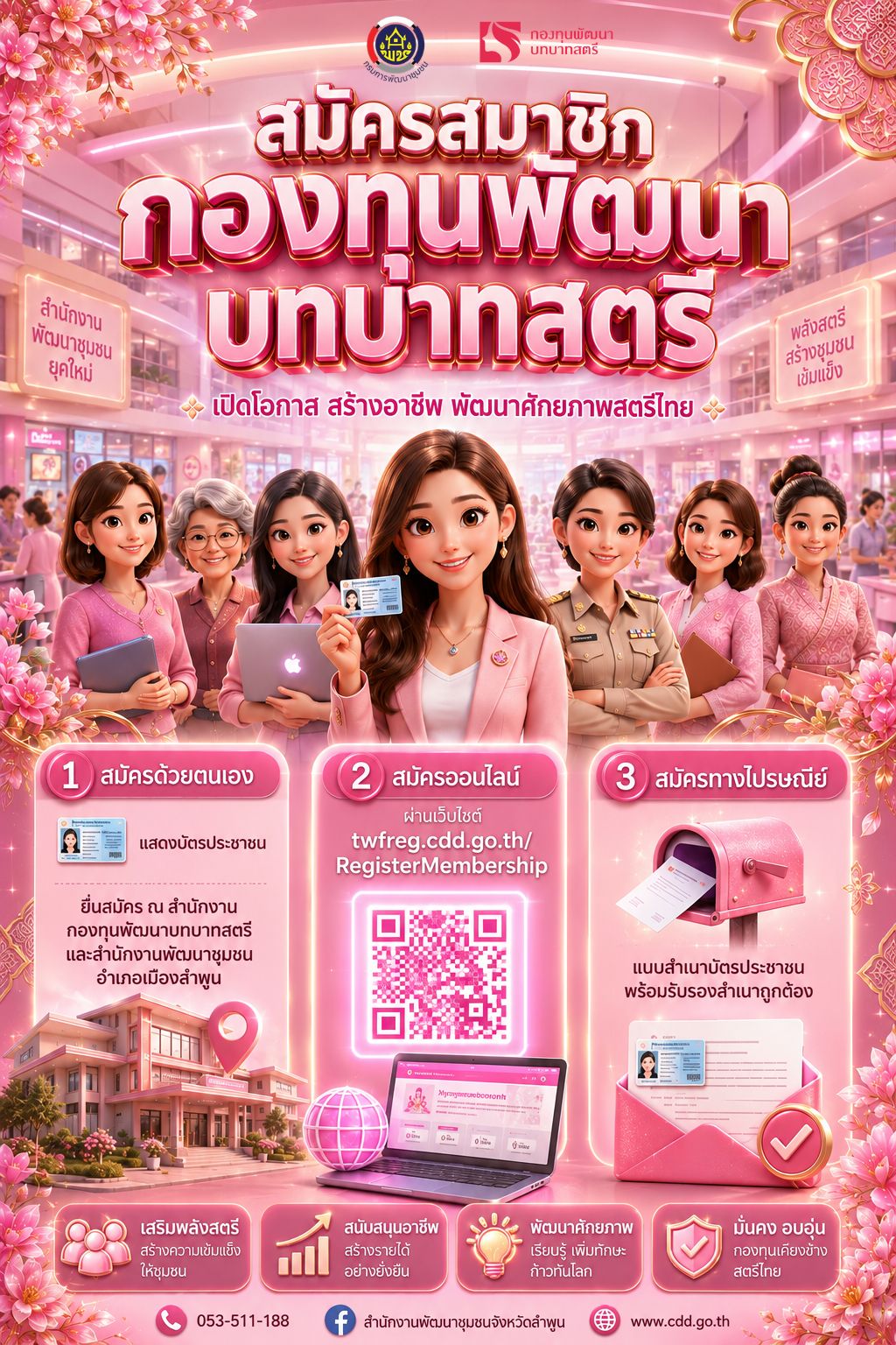 กองทุนพัฒนาบทบาทสตรีอำเภอเมืองลำพูน เชิญชวนสมัครสมาชิกกองทุนพัฒนาบทบาทสตรี